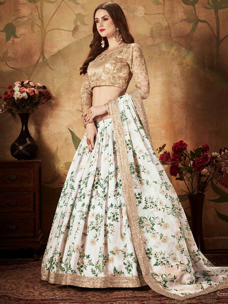 Enchanting White Printed Organza Festival Wear Plus Size Lehenga Choli