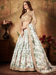 Enchanting White Printed Organza Festival Wear Plus Size Lehenga Choli
