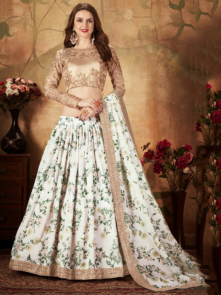 Enchanting White Printed Organza Festival Wear Plus Size Lehenga Choli