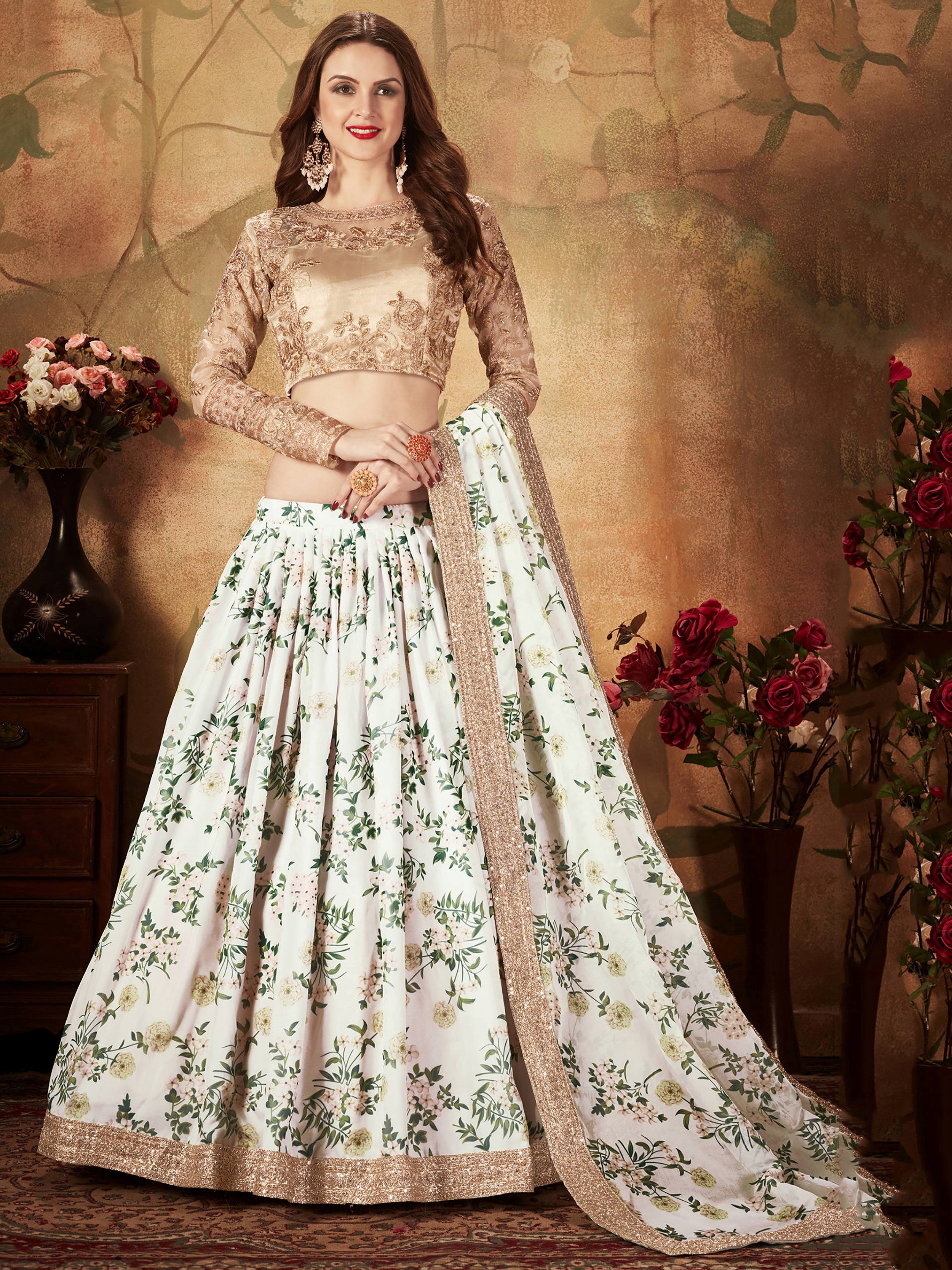 Enchanting White Printed Organza Festival Wear Plus Size Lehenga Choli