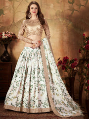 Enchanting White Printed Organza Festival Wear Plus Size Lehenga Choli