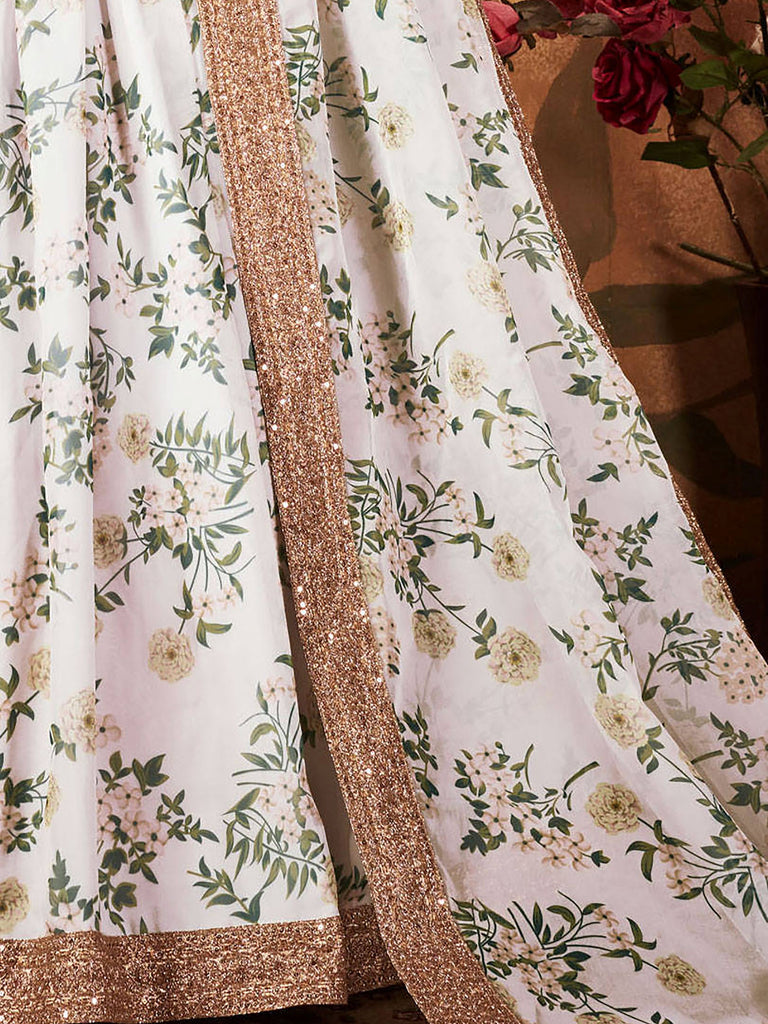 Enchanting White Printed Organza Festival Wear Plus Size Lehenga Choli