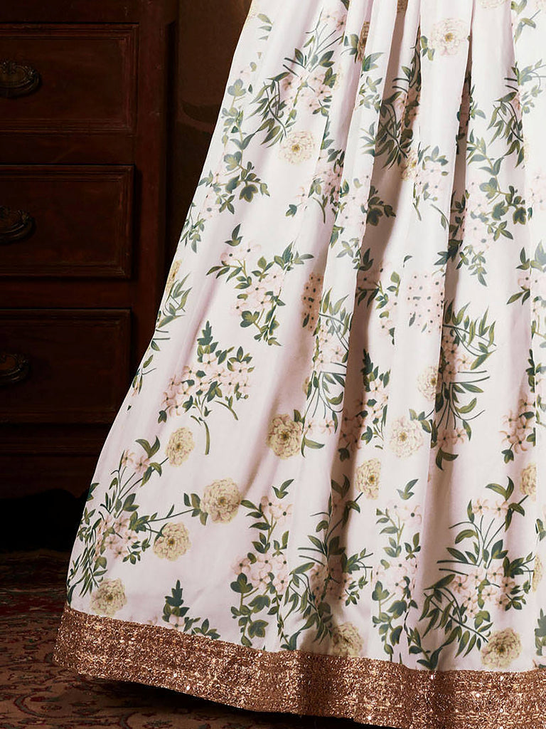 Enchanting White Printed Organza Festival Wear Plus Size Lehenga Choli