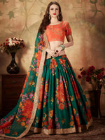 Marvelous Green Printed Organza Festival Wear Plus Size Lehenga Choli