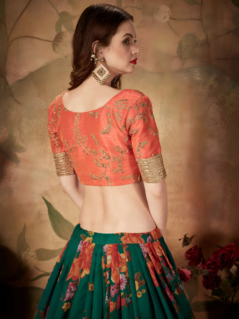 Marvelous Green Printed Organza Festival Wear Plus Size Lehenga Choli