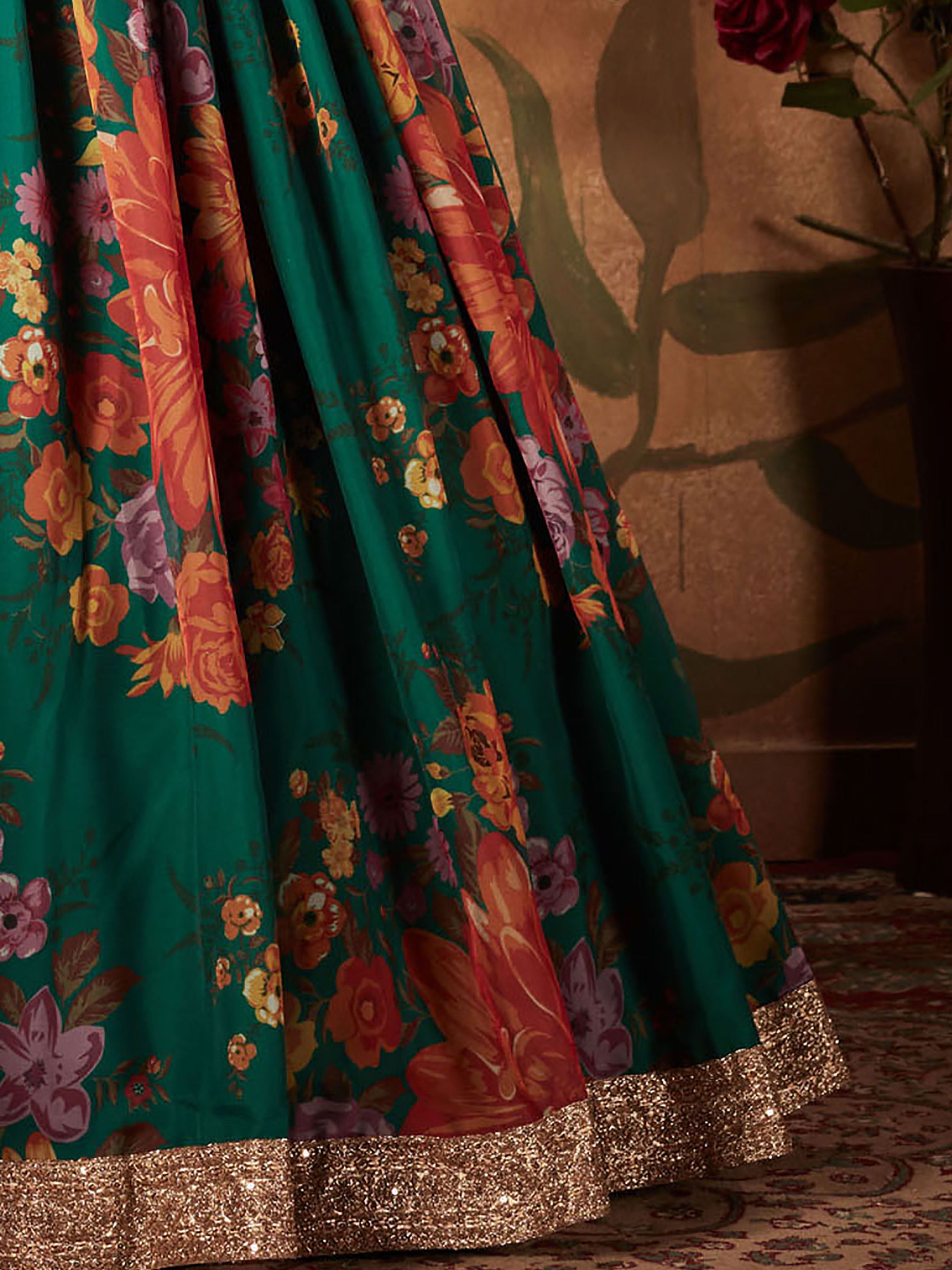 Marvelous Green Printed Organza Festival Wear Plus Size Lehenga Choli