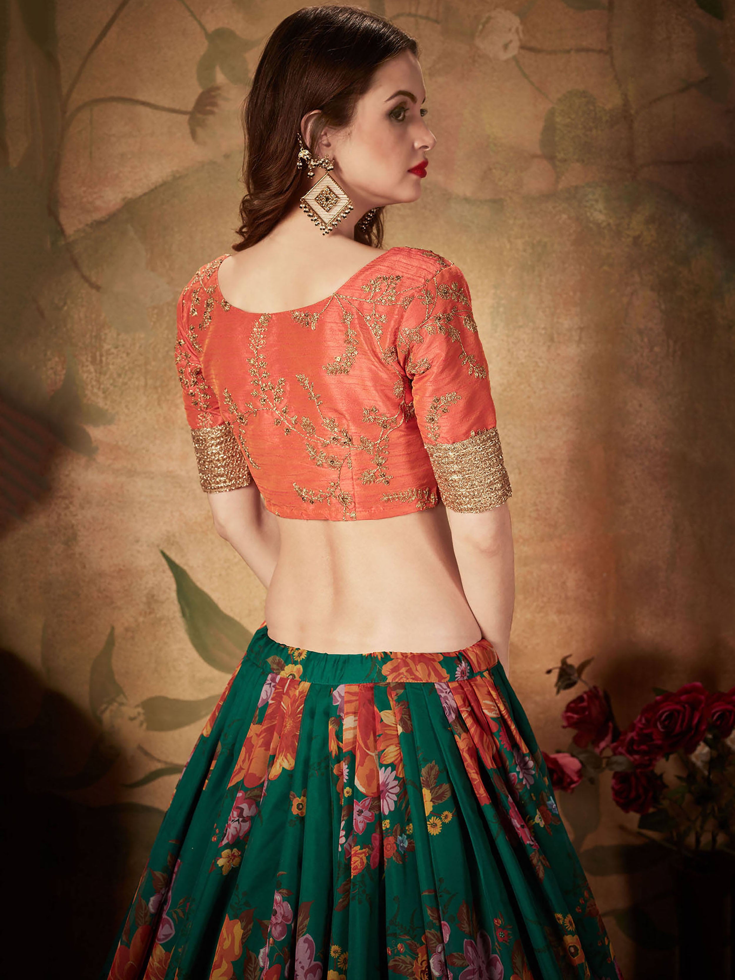 Marvelous Green Printed Organza Festival Wear Plus Size Lehenga Choli