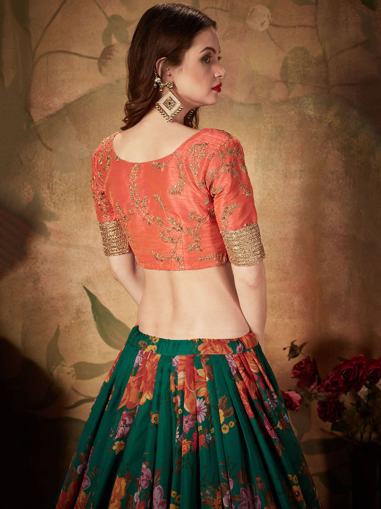 Marvelous Green Printed Organza Festival Wear Plus Size Lehenga Choli