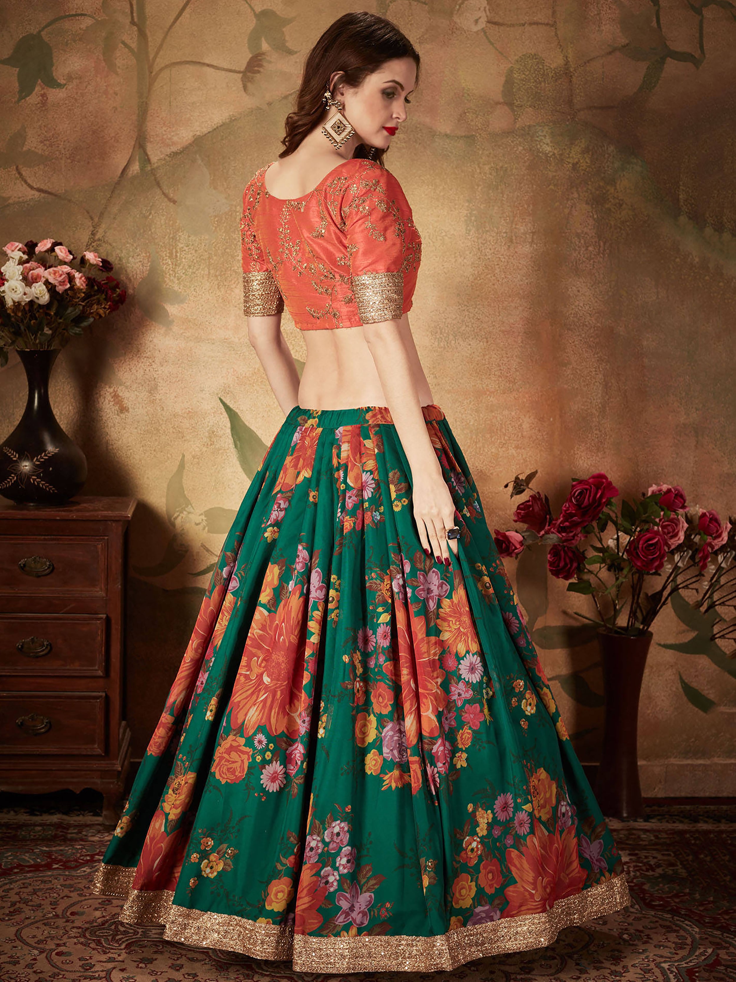 Marvelous Green Printed Organza Festival Wear Plus Size Lehenga Choli