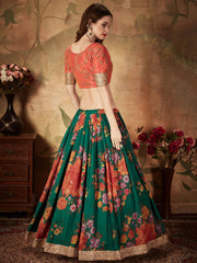 Marvelous Green Printed Organza Festival Wear Plus Size Lehenga Choli