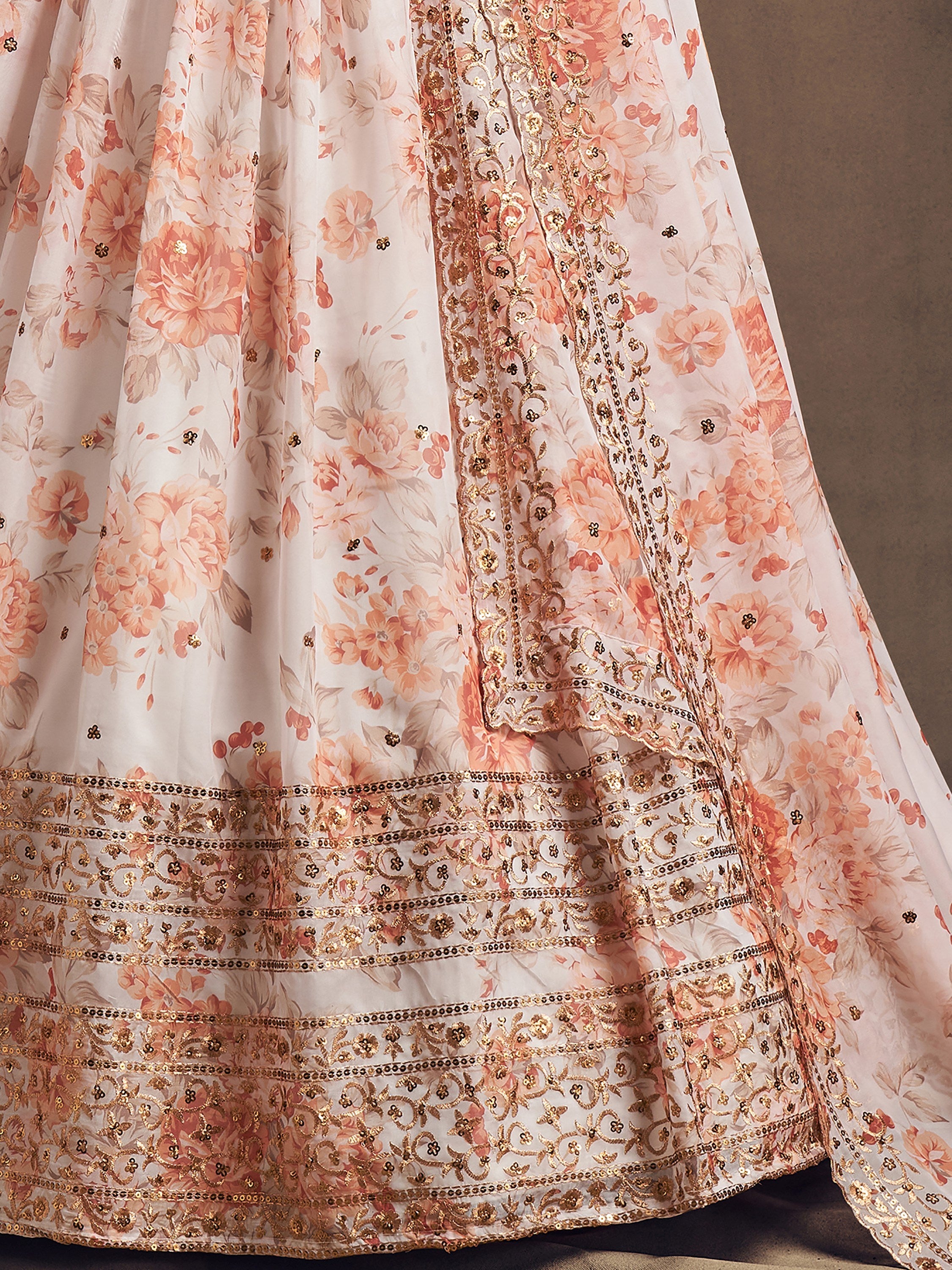 Pretty Off-White Printed Organza Festival Wear Plus Size Lehenga Choli