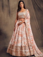 Pretty Off-White Printed Organza Festival Wear Plus Size Lehenga Choli