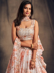 Pretty Off-White Printed Organza Festival Wear Plus Size Lehenga Choli