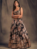 Black Floral Embroidered Organza Wedding Wear Lehenga Choli