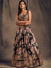 Black Floral Embroidered Organza Wedding Wear Lehenga Choli