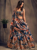 Dove Blue Floral Embroidered Organza Wedding Wear Lehenga Choli