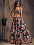 Dove Blue Floral Embroidered Organza Wedding Wear Lehenga Choli