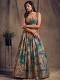 Teal Blue Floral Embroidered Organza Wedding Wear Lehenga Choli