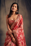 Shraddha Kapoor Red Floral Printed Organza Wedding Wear Lehenga Choli