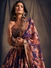 Purple Floral Embroidered Organza Wedding Wear Lehenga Choli