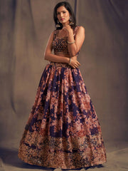 Purple Floral Embroidered Organza Wedding Wear Lehenga Choli