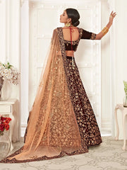 Maroon Heavy Embroidery Velvet Bridal Lehenga Choli