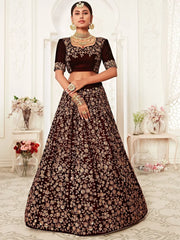 Maroon Heavy Embroidery Velvet Bridal Lehenga Choli