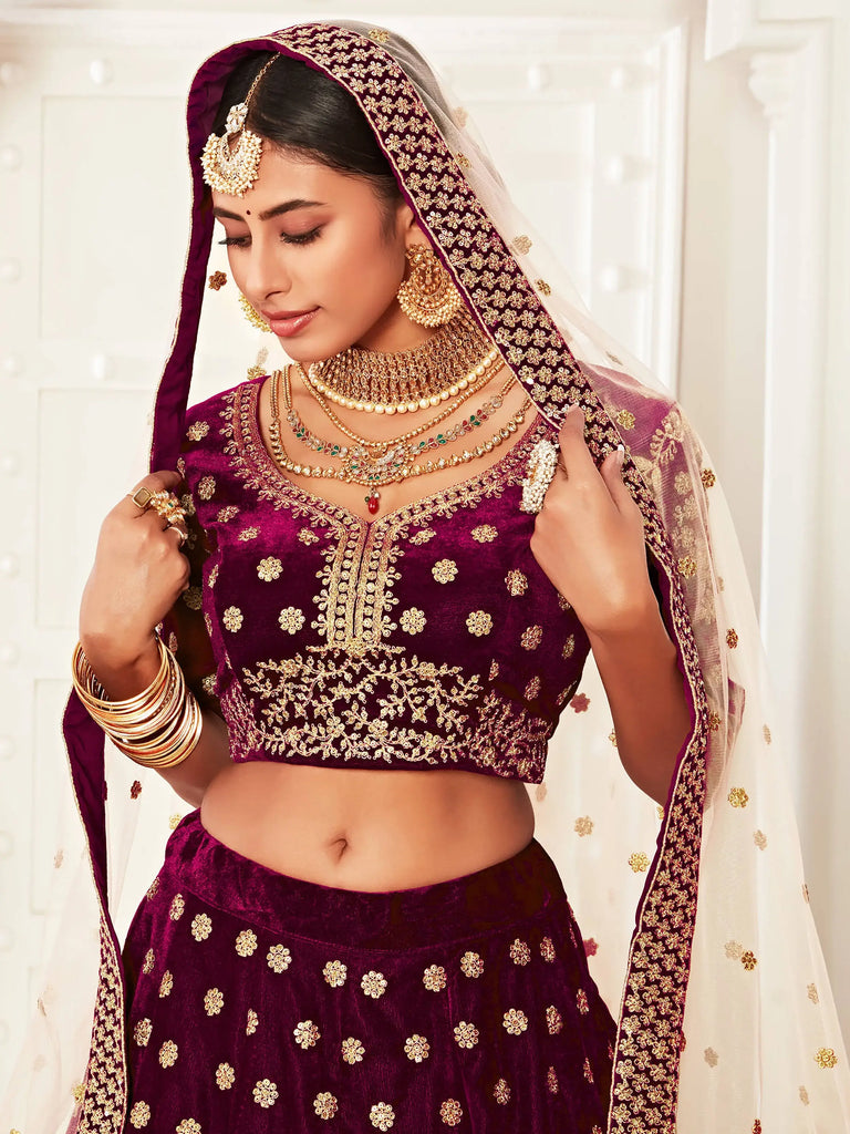 Purple Zari Embroidered Bridal Lehenga Choli