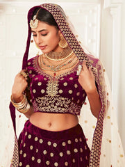 Purple Zari Embroidered Bridal Lehenga Choli