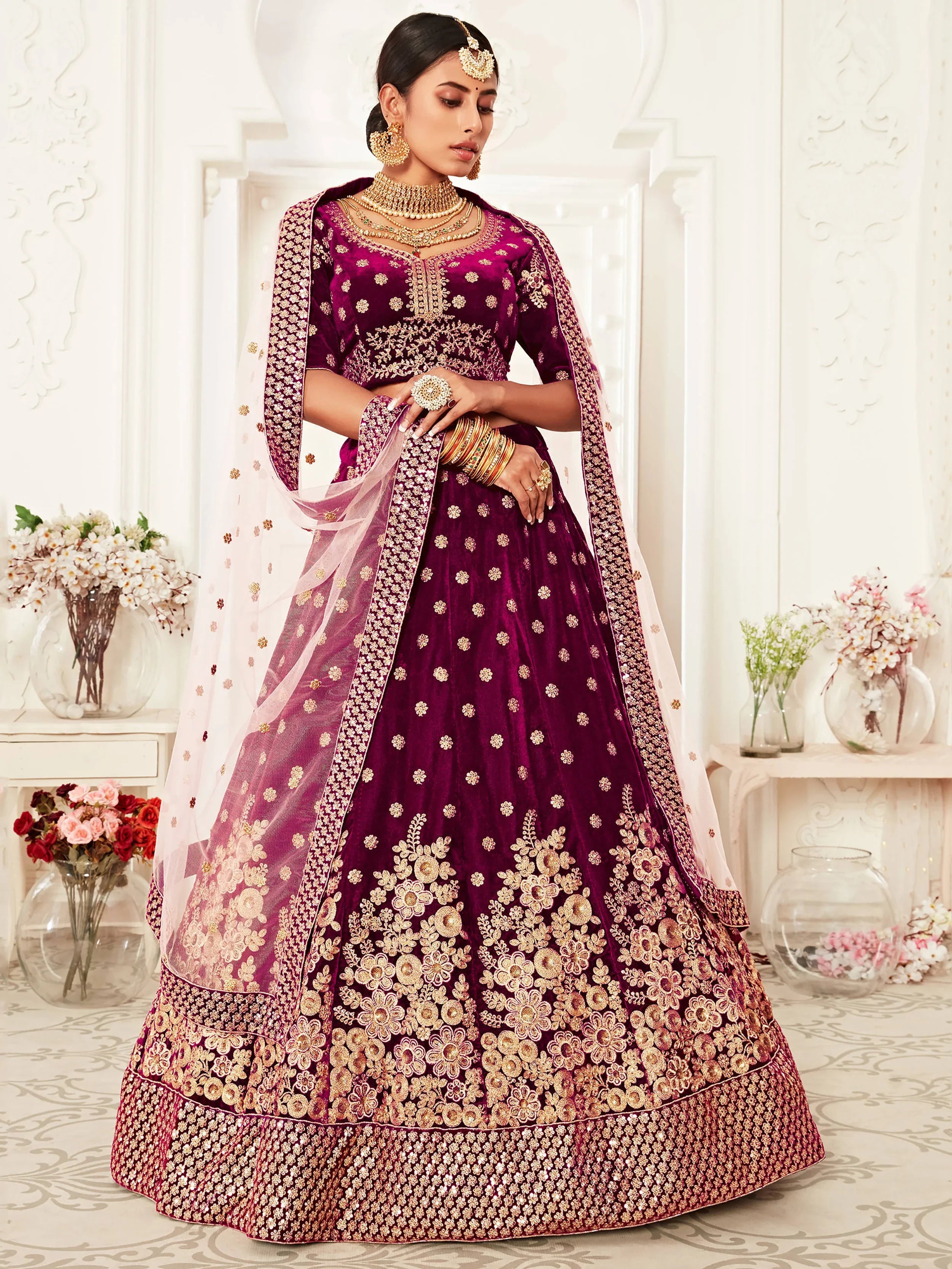 Purple Zari Embroidered Bridal Lehenga Choli
