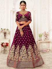 Purple Zari Embroidered Bridal Lehenga Choli