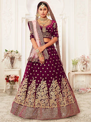 Purple Zari Embroidered Bridal Lehenga Choli