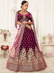 Purple Zari Embroidered Bridal Lehenga Choli