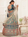 Blue Rose Embroidered Silk Bridal Lehenga Choli