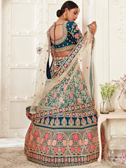 Lovely Blue Embroidered Velvet Wedding Wear Plus Size Lehenga Choli