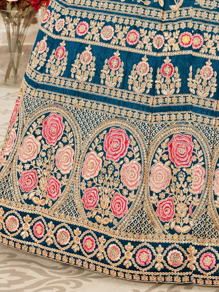 Lovely Blue Embroidered Velvet Wedding Wear Plus Size Lehenga Choli