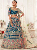 Blue Rose Embroidered Silk Bridal Lehenga Choli