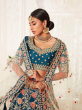 Blue Rose Embroidered Silk Bridal Lehenga Choli