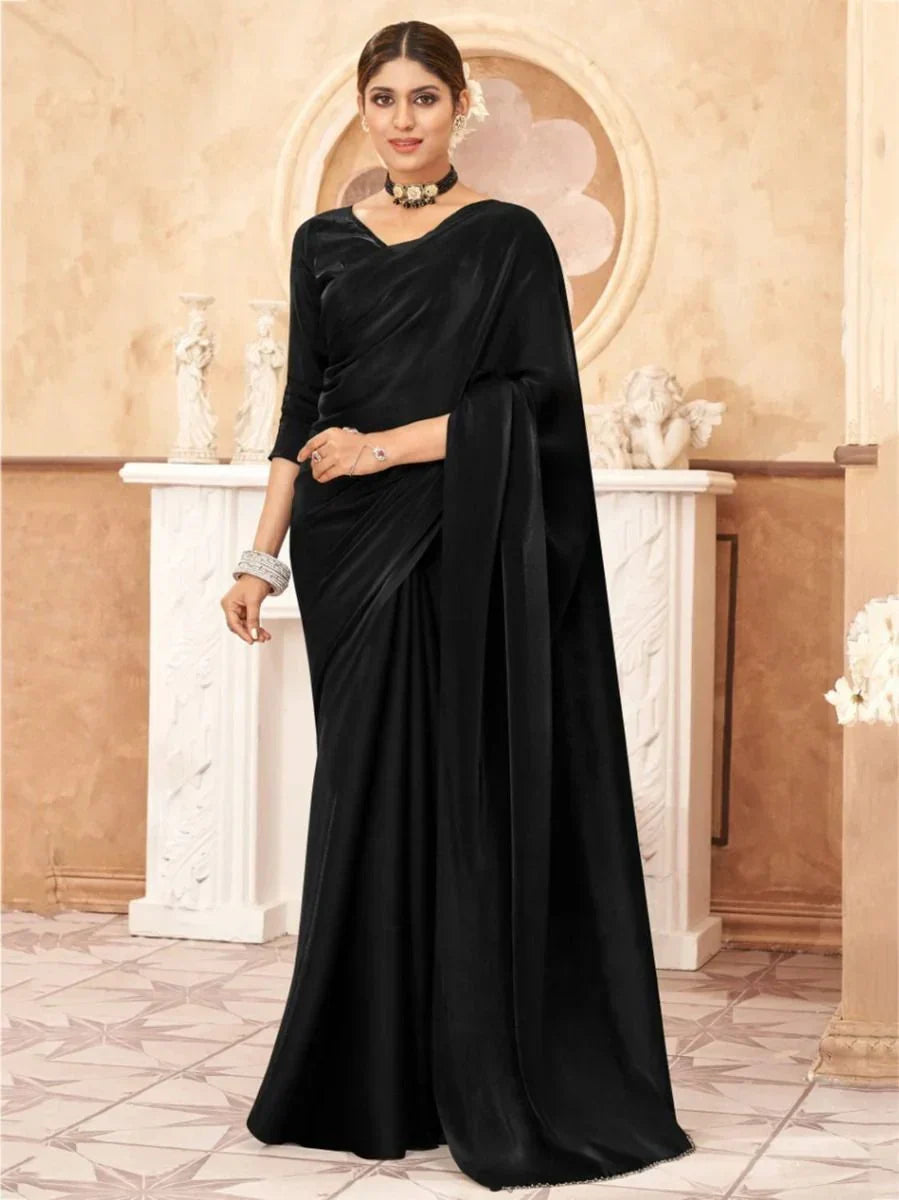 Glamorous Black Jimi Silk Big Event Wear Saree With Choli For Women