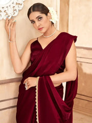 Wonderful Red Jimi Silk Special Party Wear Plain Saree