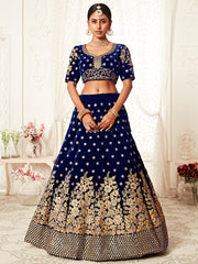 Pretty Navy Blue Embroidered Velvet Designer Plus Size Lehenga Choli