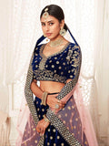 Navy Blue Thread Embroidered Bridal Lehenga Choli