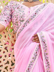 Incredible Baby Pink Fancy Embroidery Georgette Saree With Blouse