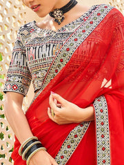 Marvelous Red Fancy Embroidery Georgette Party Wear Saree