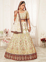 Off White Floral Embroidered Art Silk Bridal Lehenga Choli