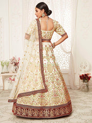 Off White Floral Embroidered Art Silk Bridal Lehenga Choli