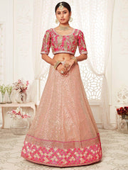 Pink Zari Embroidery Net Wedding Wear Lehenga Choli