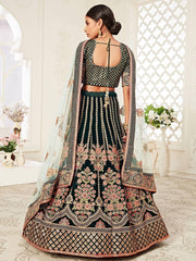Green Floral Embroidered Velvet Bridal Lehenga Choli