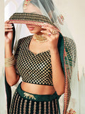 Green Floral Embroidered Velvet Bridal Lehenga Choli
