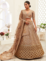 Sophistic Brown Sequins Silk Party Wear Plus Size Lehenga Choli